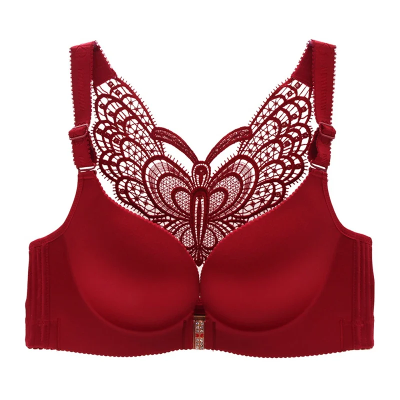 

Plus Size Fashion Adjustable Type Gathered Bra Women Front Buckle Butterfly Beauty Back Bras