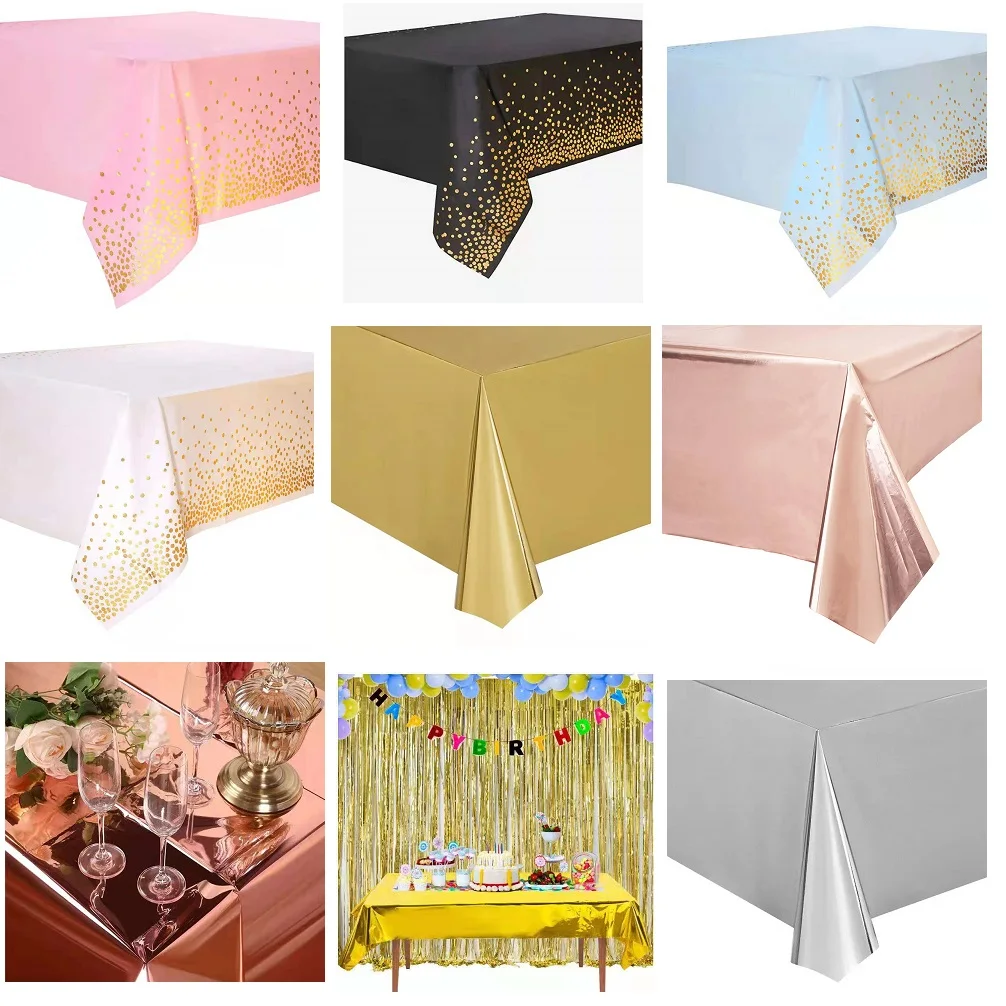 

137*274cm rose gold tablecloth golden polka dot tablecloth children adult happy birthday party supplies wedding decorations