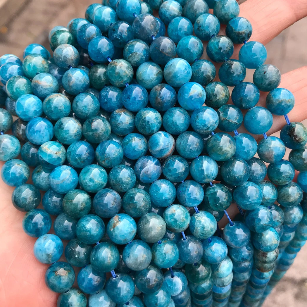 Natural Apatite 4-12mm round Gemstone beads for 925 sterling silver Jewelry Making Necklace Bracelet 15inch ICNWAY