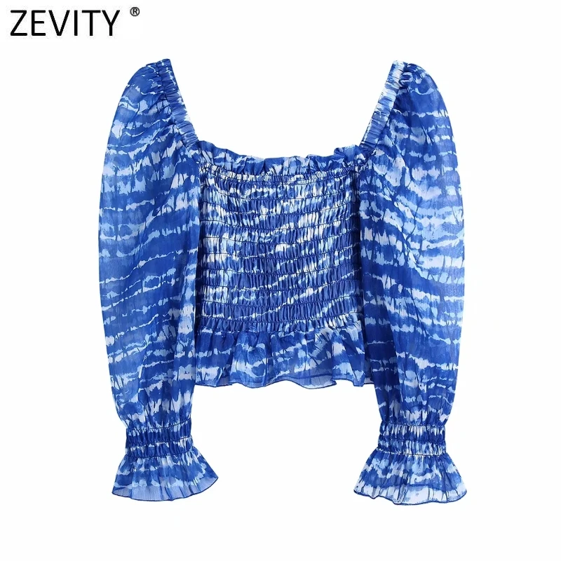 

Женская винтажная блузка Zevity с квадратным вырезом, эластичная облегающая Короткая свободная блузка с принтом, рубашка с оборками, шикарный ...