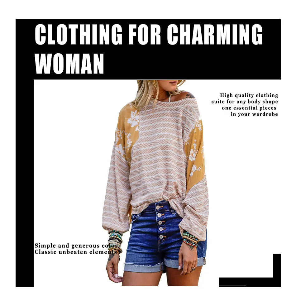 

Women Knit Sweater New Style Lady Striped Floral Stitching Casual Loose o-Neck Full Sleeve Pullover Female Clothing Tops Fashion