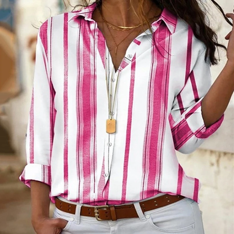 2021 на каждый день в винтажном стиле В полоску пуговицах Блузка для женщин с