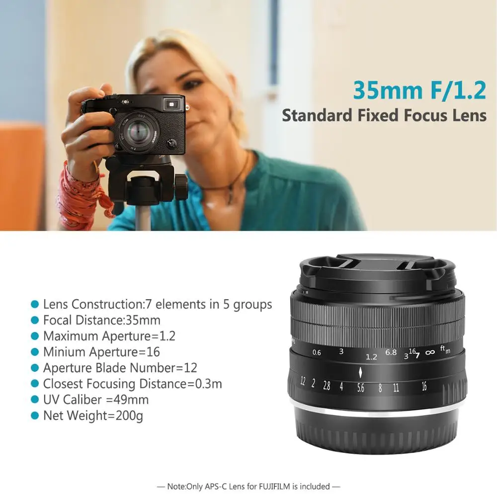 Neewer 35 мм F1.2 алюминиевая линза с большой диафрагмой Prime Для беззеркальных камер Fuji