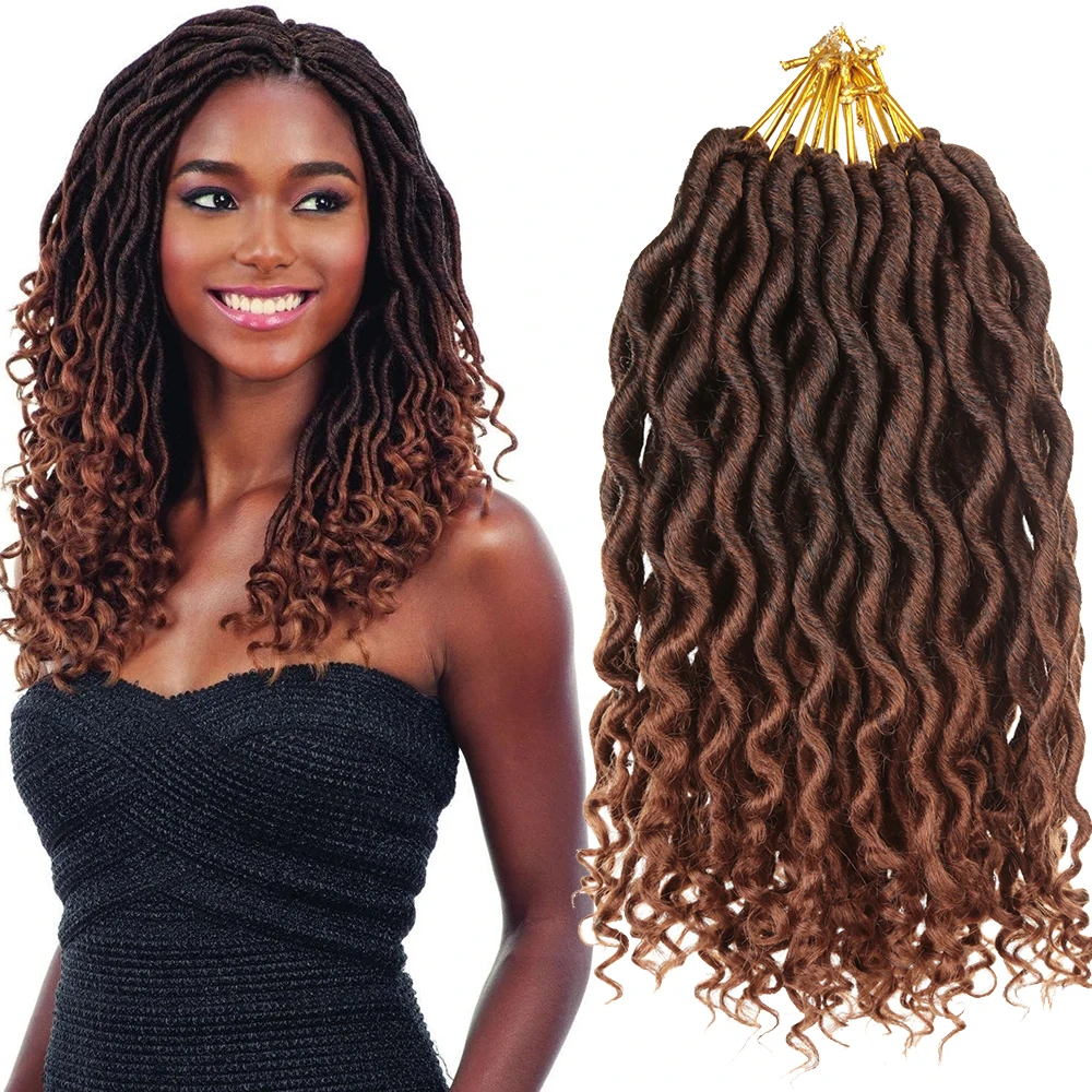 

Pre-Stretched Wavy Goddess Faux Locs Crochet Hair Soft Curly Ends Natural Synthetic Hair Extensions
