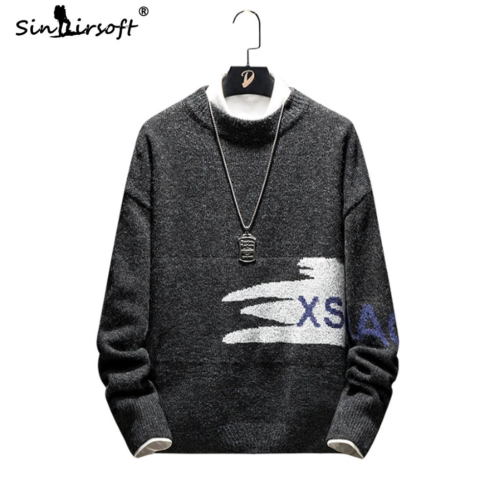 Новинка 2019 мужской пуловер свободный свитер с круглым вырезом и надписью тонкая