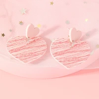 new korean pink heart acrylic drop earrings for women girl cute aesthetic minimalist jewelry party earring valentines day gift