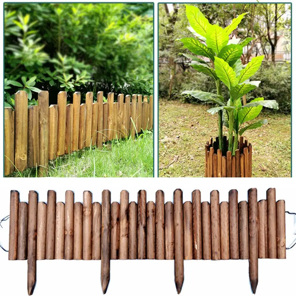 

Spiked Log Roll Border Easy Plug-in Fence Palisade Corrosion Resistant Wooden Edging Fence For Flower Beds Lawns Paths