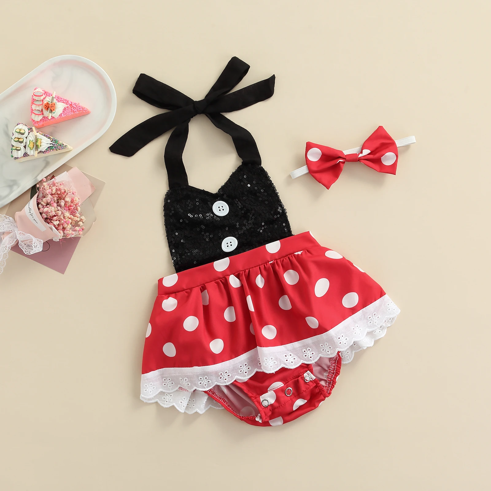 Комбинезон для маленьких девочек повязка на голову с блестками в горошек платье