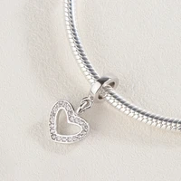 925 sterling silver love heart shaped hollow cubic zircon pendant charm bracelet diy jewelry making for original pandora