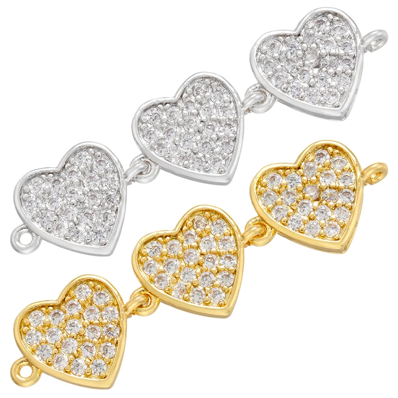 

ZHUKOU NEW gold/silver color heart charms connectors for bracelet DIY handmade Jewelry accessories supplies wholesale VS476