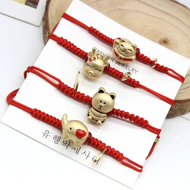 Модное счастливое медное животное амулет браслет тонкая красная веревочная нить