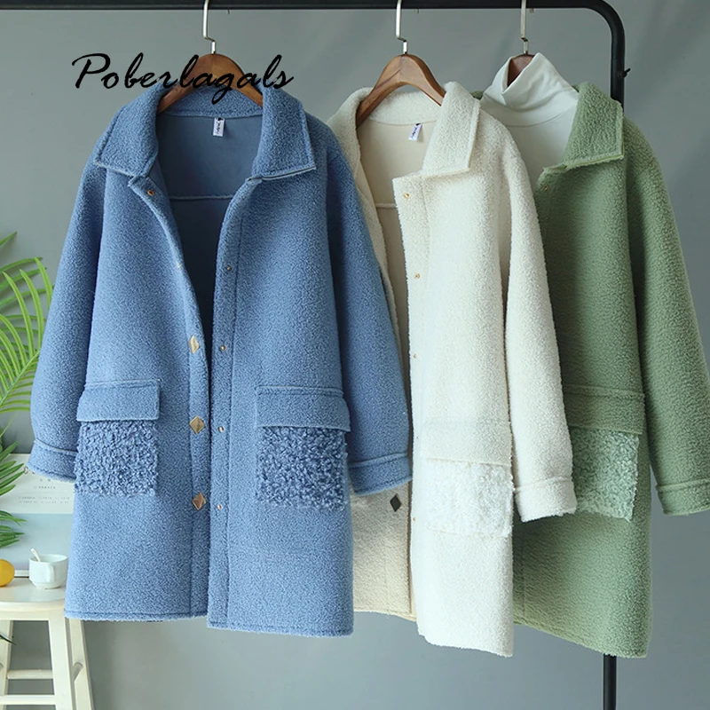 Осенне зимние модные корейские женские ретро пальто из овечьего меха с длинными