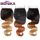 Monika 4x4 кружевные человеческие волосы бразильские волнистые волосы T1B #4 #27 #30 Омбре блонд цвет темные корни зажимы не реми волосы