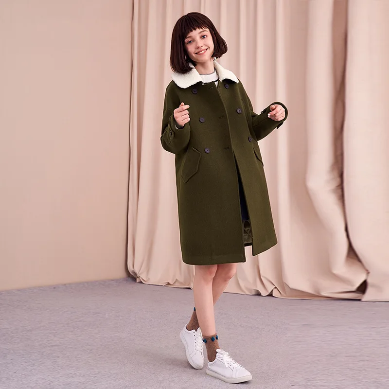 Женское шерстяное пальто с длинным рукавом Корейская прямая куртка Осень-зима 2018
