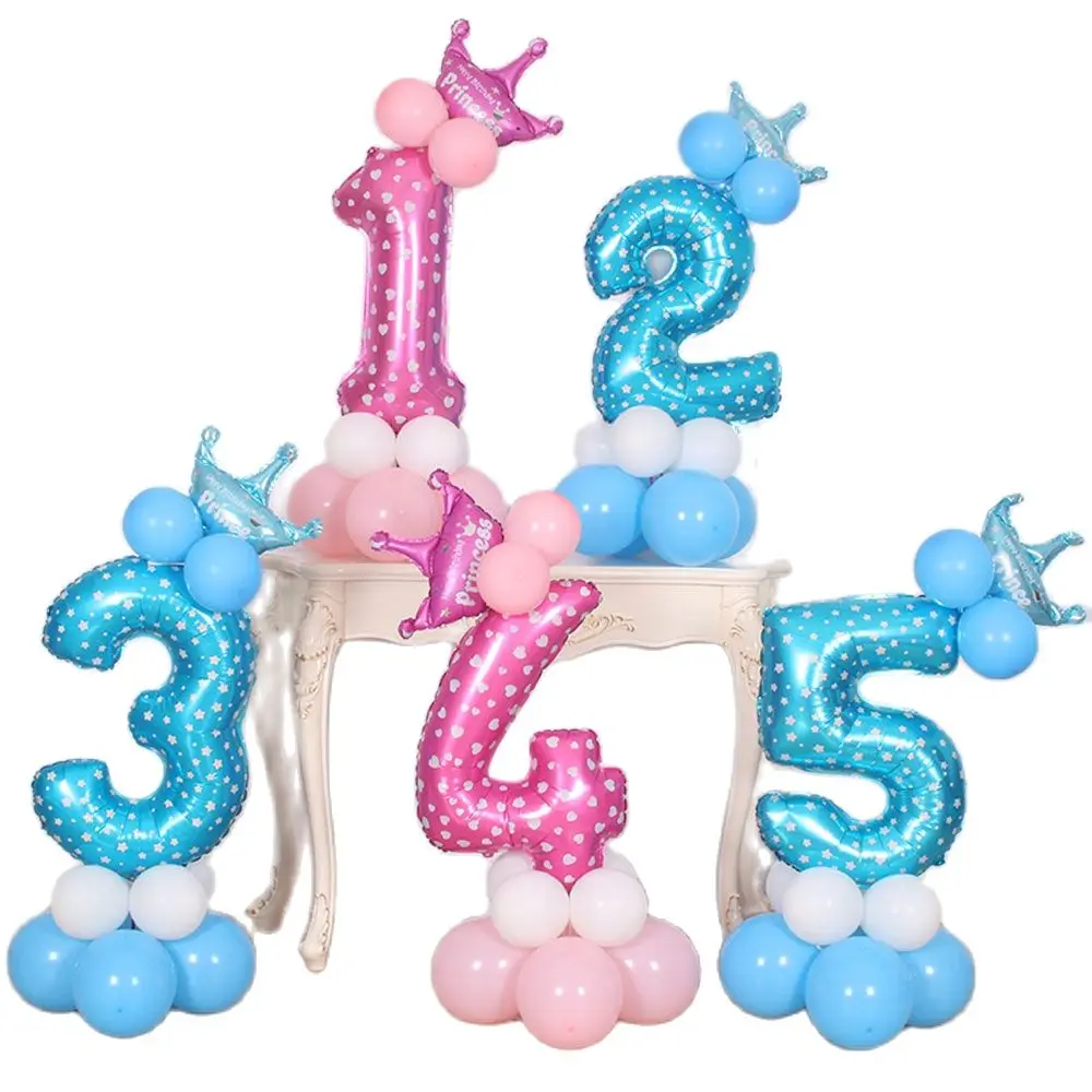 

20pcs/set 32inch Number Foil Balloons Crown Digit Balloon Baby Shower Boys Girls 1st 2nd 3st Birthday Party Decorations Globos