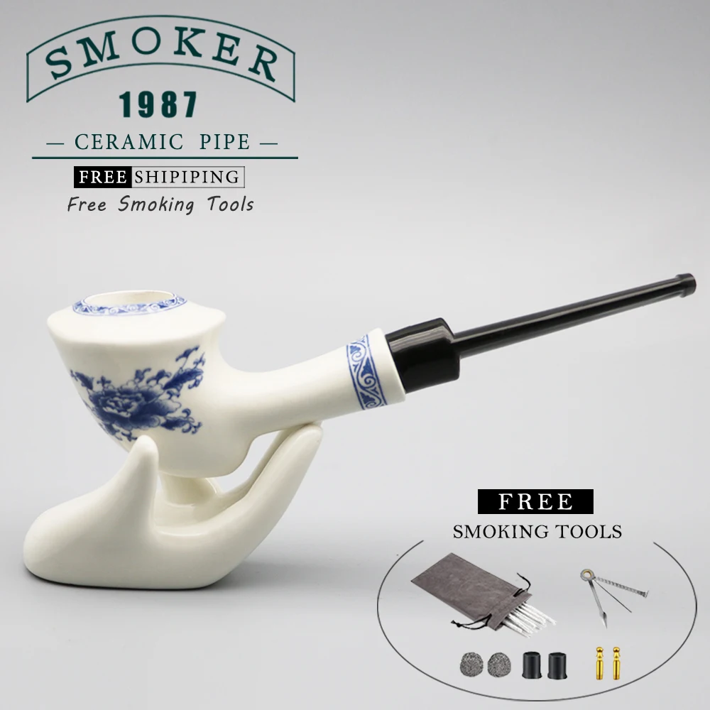 ▂Курительная сине белая фарфоровая курительная трубка с бесплатными