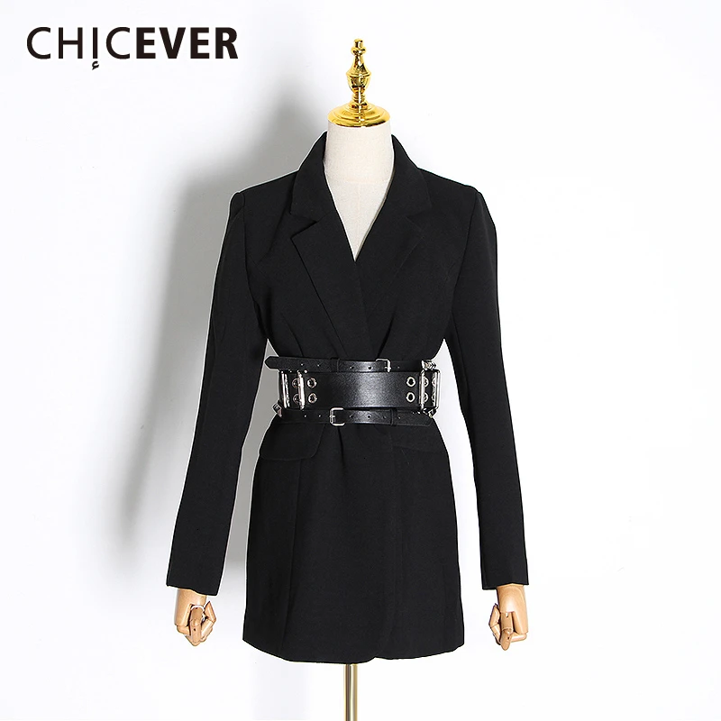 CHICEVER корейский Повседневный тонкий женский блейзер с зубчатым воротником