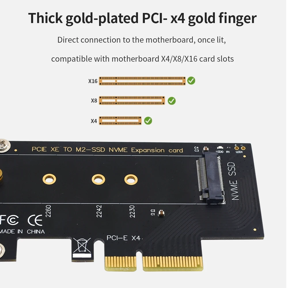 Плата адаптера TISHRIC M.2 NVME-PCIE 4X с одним портом Поддержка жесткого диска 2230/2242/2260/2280 M2