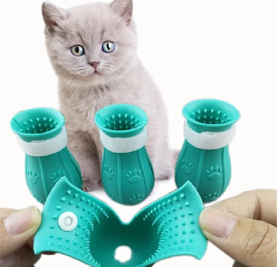 Adjustable Cat Foot Cover Pet Anti-Scratch And Bite Silicone Cover Anti-Scratch Cat Shoes Pet Bath Paw Cover Cat Supplies