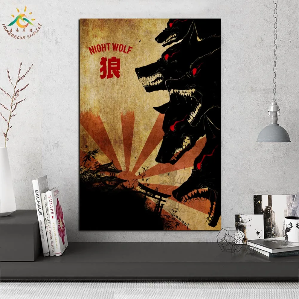 Плакат с изображением Ночного Волка в японском стиле абстрактные настенные