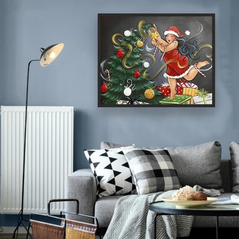 DIY Алмазная картина &quotТолстая Леди и Рождественская елка&quot вышивка крестиком