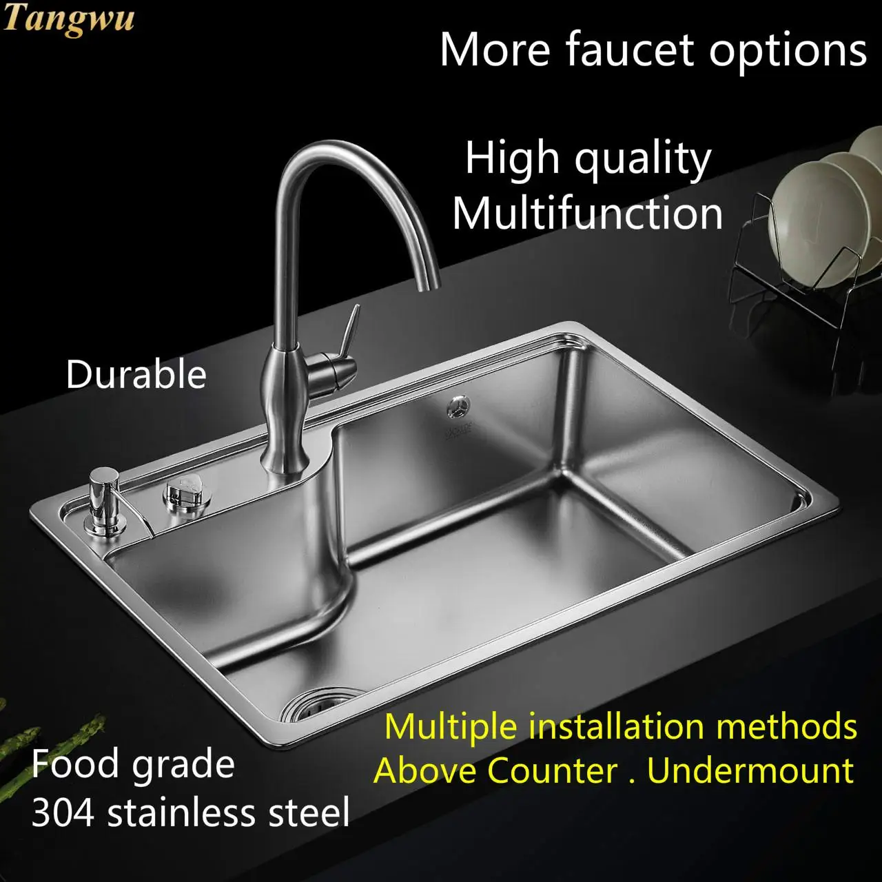 Free shipping Home stretch faucet wash vegetables kitchen single trough sink push button drainer 304 stainless steel 700x450 MM |
