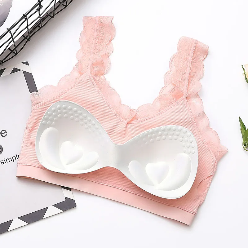 

Bras Set Women Seamless Solid Color Sweet Thread Beauty Back Set Comfortable Breathable Gathered Lace Side Underwear Set