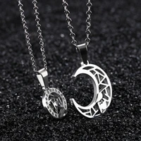 creative jewelry sun and moon couple necklace titanium steel belt crystal i love you stitched necklace