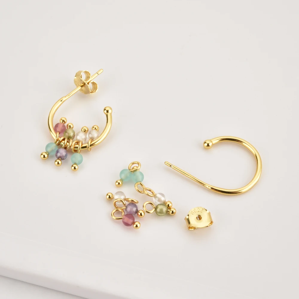 ANDYWEN 925 Sterling Silver Gold Green Purple Beads Charm Hoops Piercing Luxury Fashion Fine Jewelry 2020 Ohrringe Pendientes | Украшения и