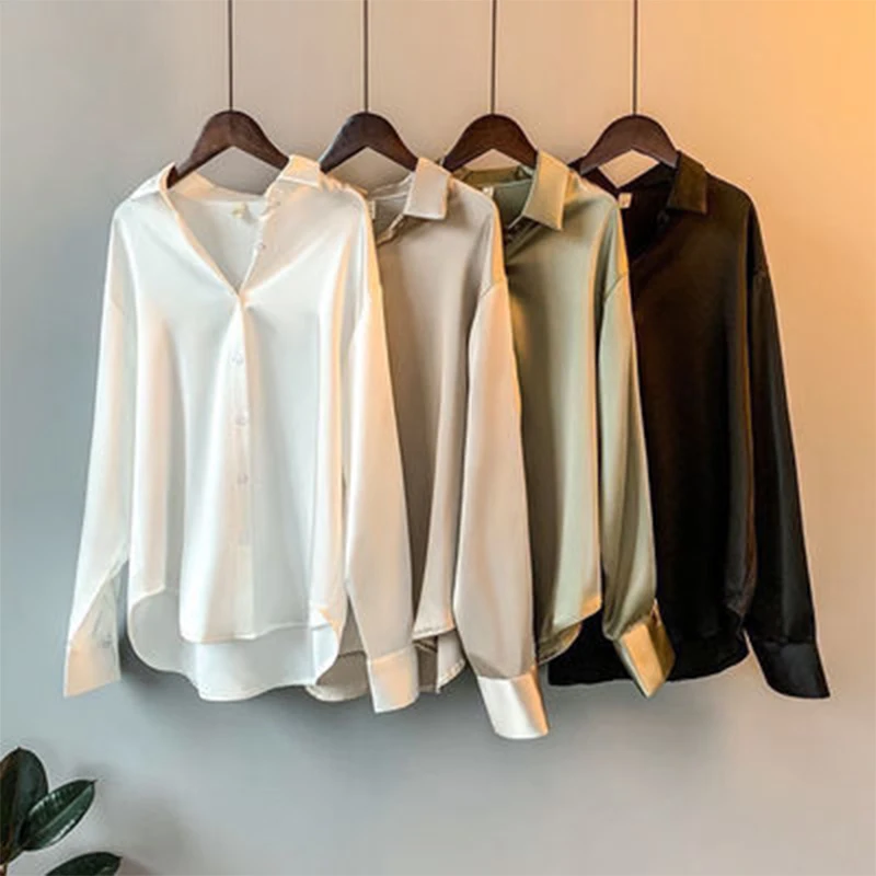 Fashion Pure Silk Blouse, Casual Long-sleeved Lapel Blouse, New Single Button Office Blouse Women-blouses