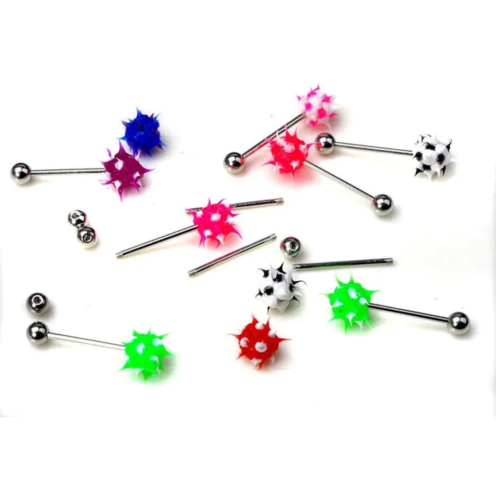 

50Pcs/lot 316L Surgical Stainless Steel Ball Tongue Ring Acrylic Spike Tongue Ear Piercing Body Jewelry Wholesale