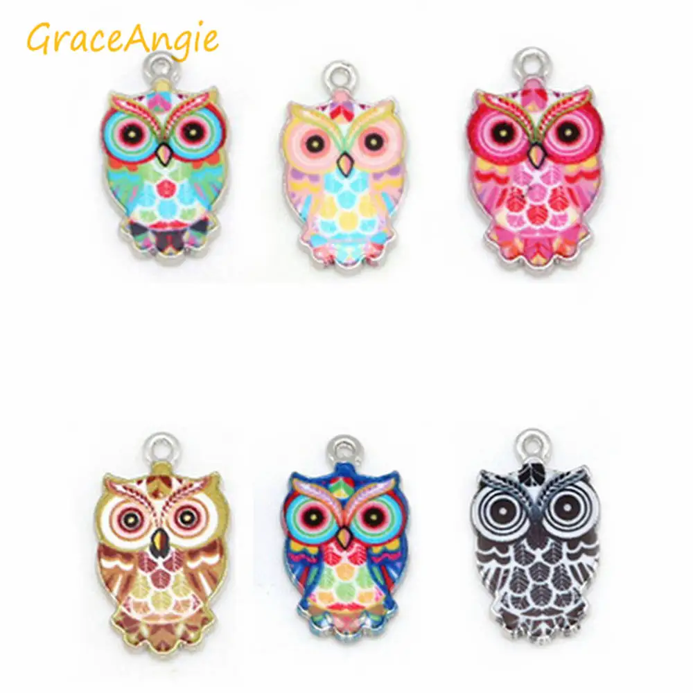 10 шт. 13*23 мм Разноцветные эмалевые серьги из сплава в виде совы подвески для