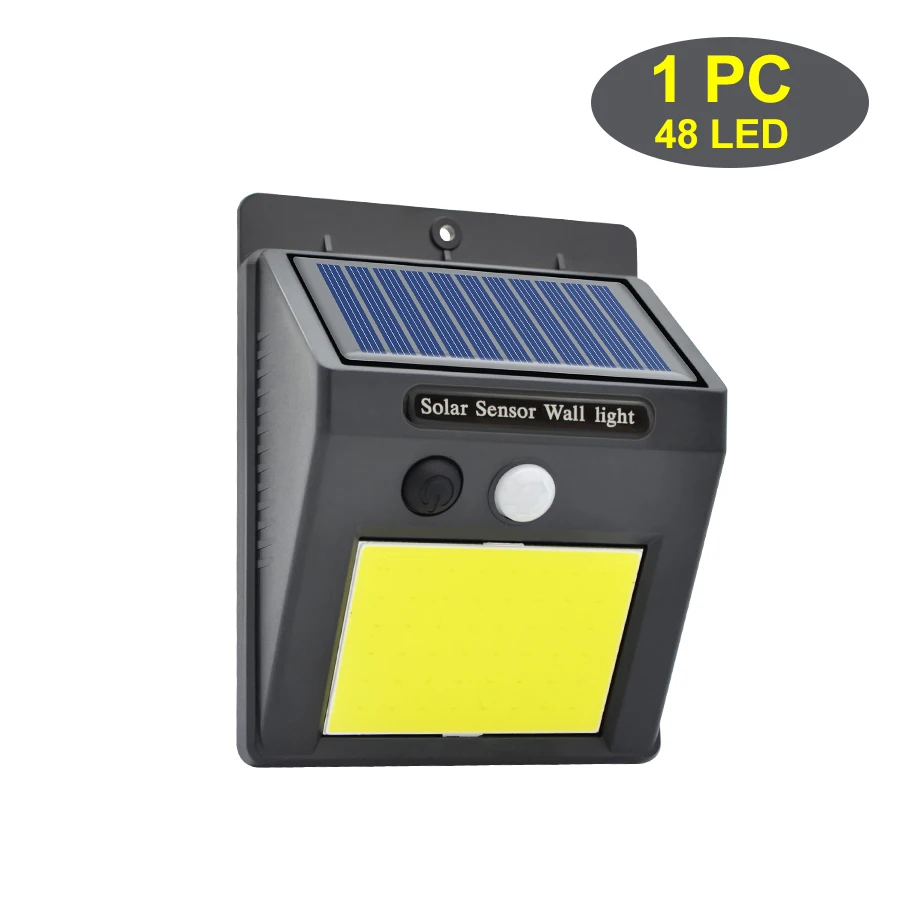 1pc 48 LED Lamps 48/60 COB светодиодный светильник на солнечной батарее 3 режима движения PIR сенсор настенный светильник IP65 Водонепроницаемый Широкий угол открытый сад уличный светильник безопасности - Испускаемый цвет: 1pc 48 LED Lamps