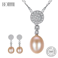 doteffil new real 925 silver aaa zircon inlay pearl jewelry set earringnecklace natural freshwater pearl jewelry for women gift