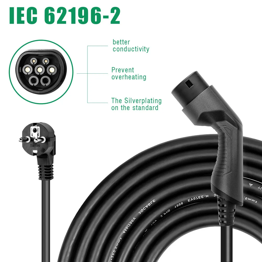 EV Зарядное устройство Тип 2 IEC 62196 переключаемый 6/8/10/13/16A 1 фаза Портативный