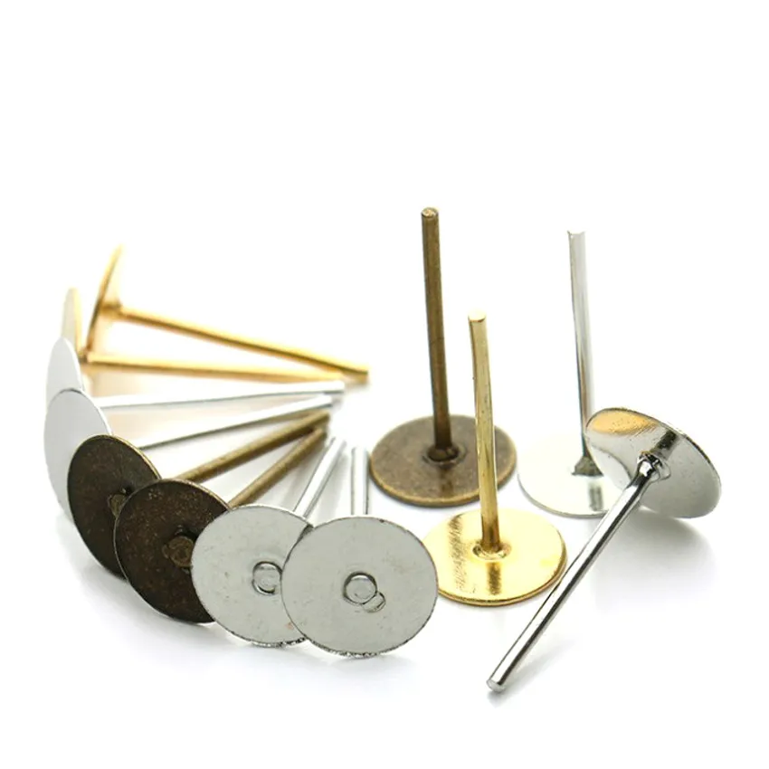 Jewelry Findings Diy 50/100pcs Blank Post Flat Round Earring Studs Pins for Earring Jewelry Findings