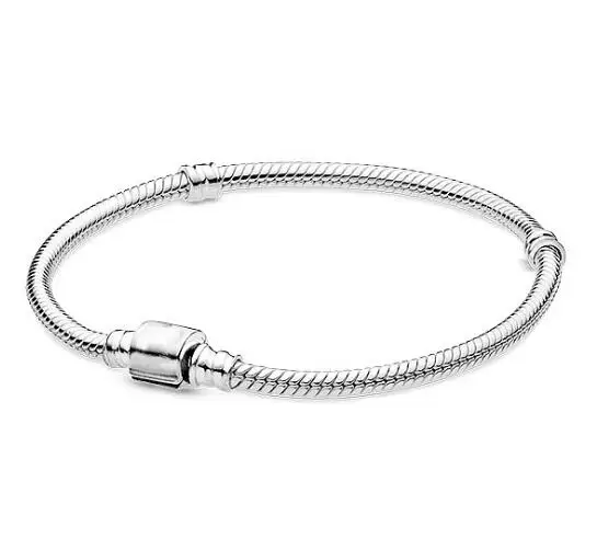 

925 Sterling Silver pan Bracelet Moments Barrel Clasp Snake Chain Bracelet Bangle Fit Bead Charm Diy Fashion Jewelry