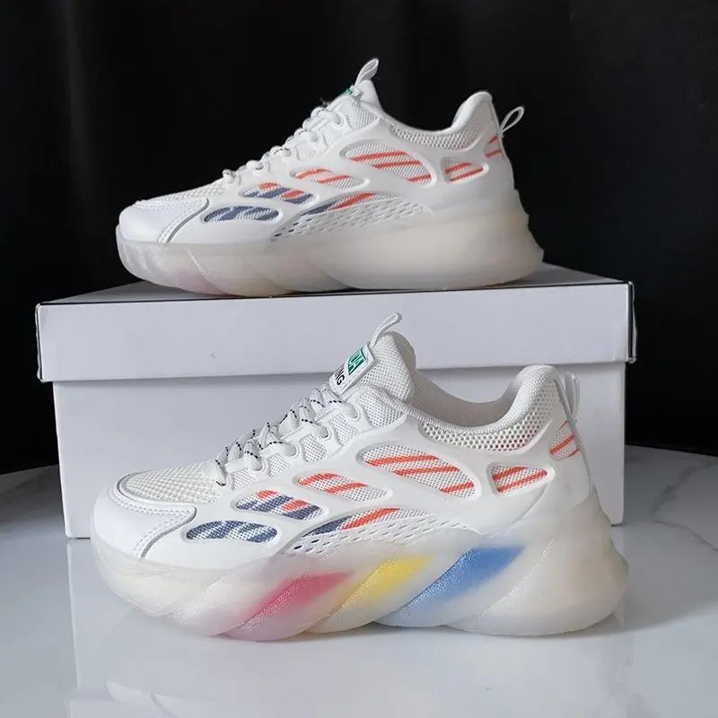 

Women's Platform Shoes Round Toe Lace-Up Rainbow Travel Sneakers Women 2021 New Mesh Sport Shoe Woman Casual Running Sneaker