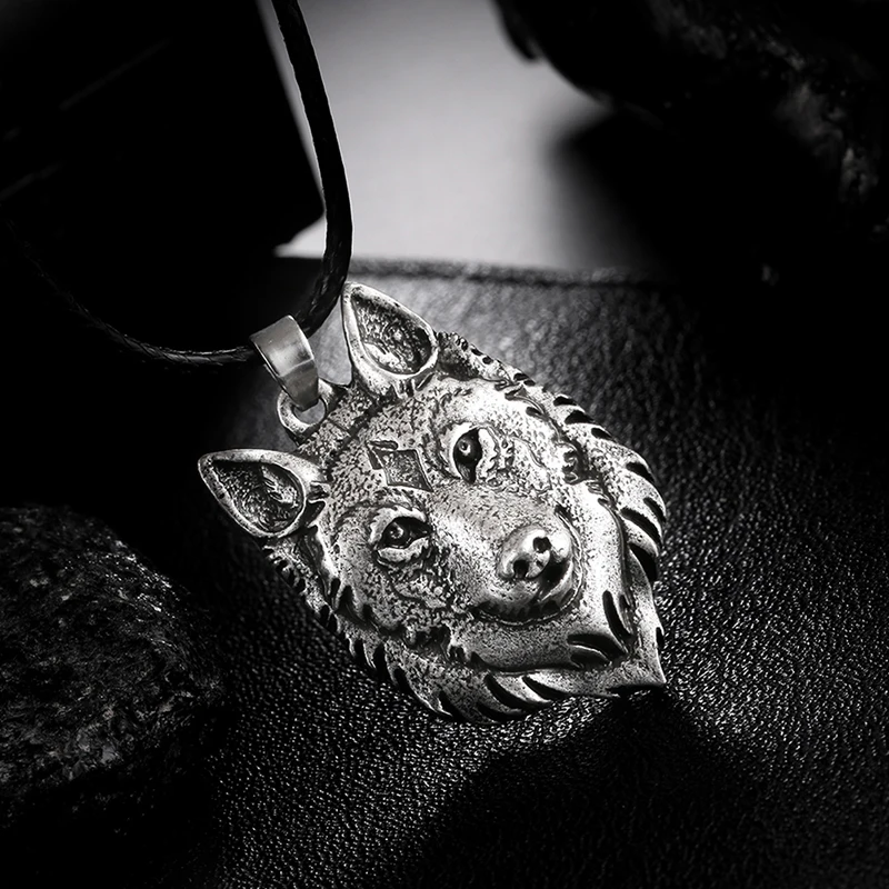 

Creative Tibetan Silver Wolf Head Pendant Necklace Amulet Animal Fashion Men Gifts Jewelry 1pcs