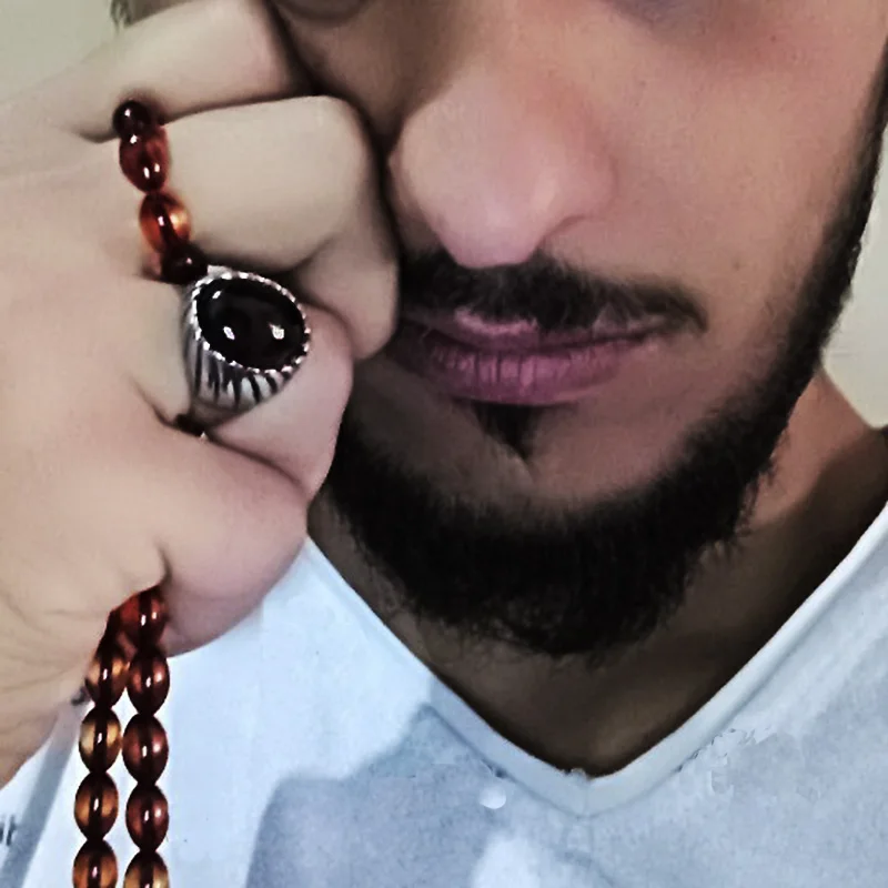 Мужское кольцо из черного оникса с красным опалом толстое Винтажное титановой