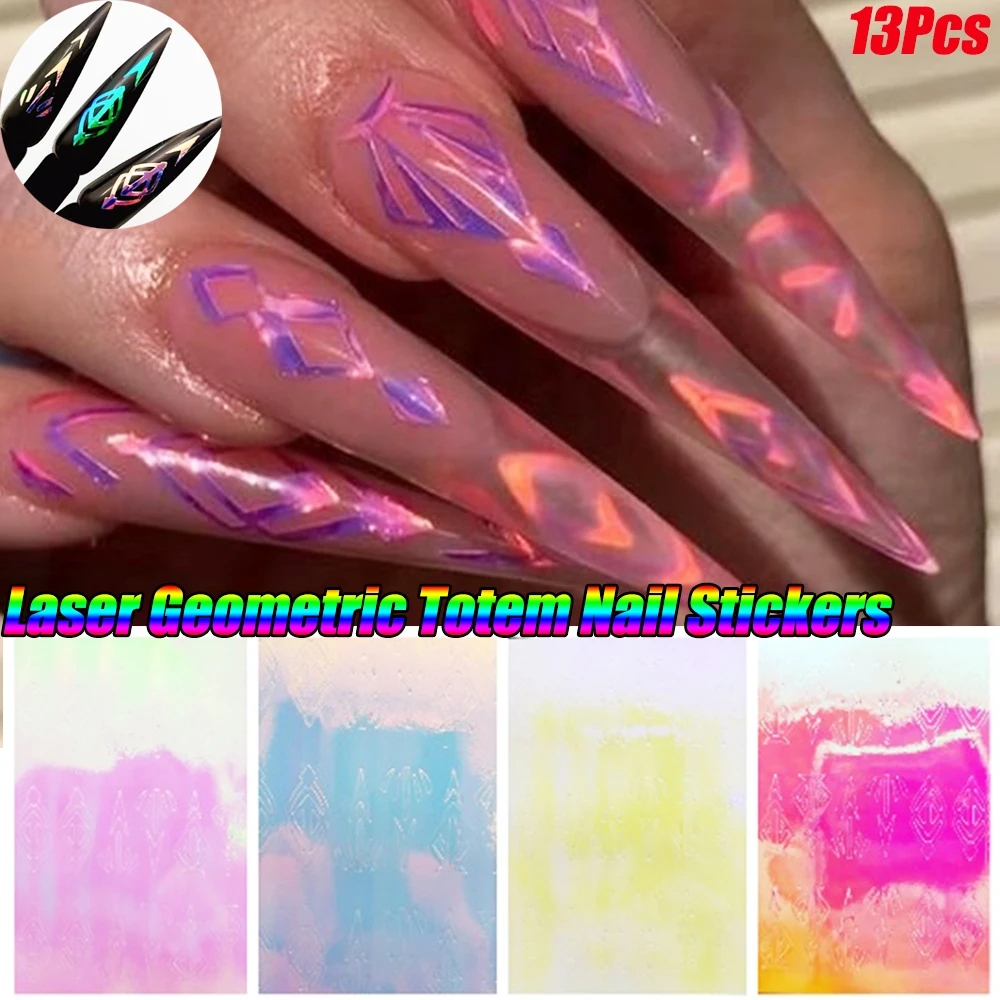 13 шт./партия голографическая Геометрическая наклейка для дизайна ногтей с