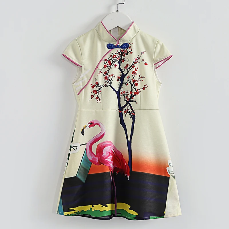 Beenira Cheongsam Dress 2020 European And American Brand Style Children Sleeveless Printed Princess For 4-14Y Girls | Детская одежда и