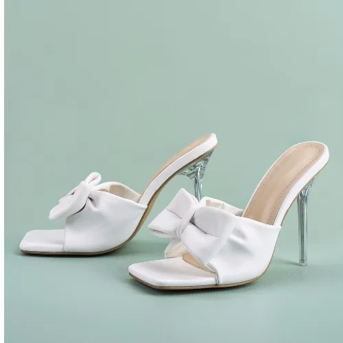 

Stiletto Heels Sandals Shoes Sweet Butterfly-Knot PU Slippers Women's Pumps Mules Sexy Zapatos De Mujer 2021 New Summer