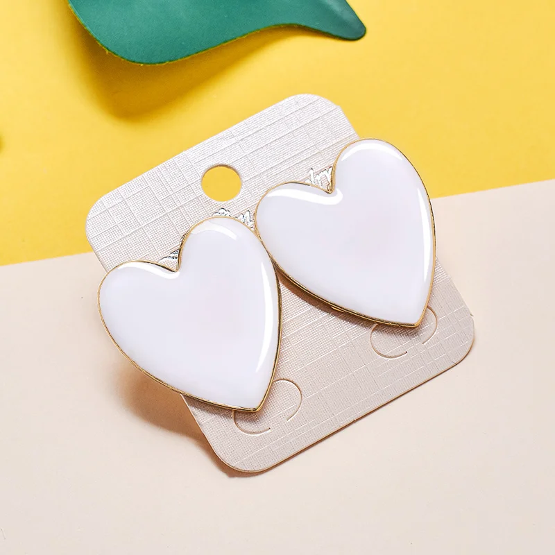 H: Хайд, черные, белые, розовые, желтые серьги-гвоздики в форме сердца для женщин, минималистичные корейские модные эмалированные серьги в форме сердца