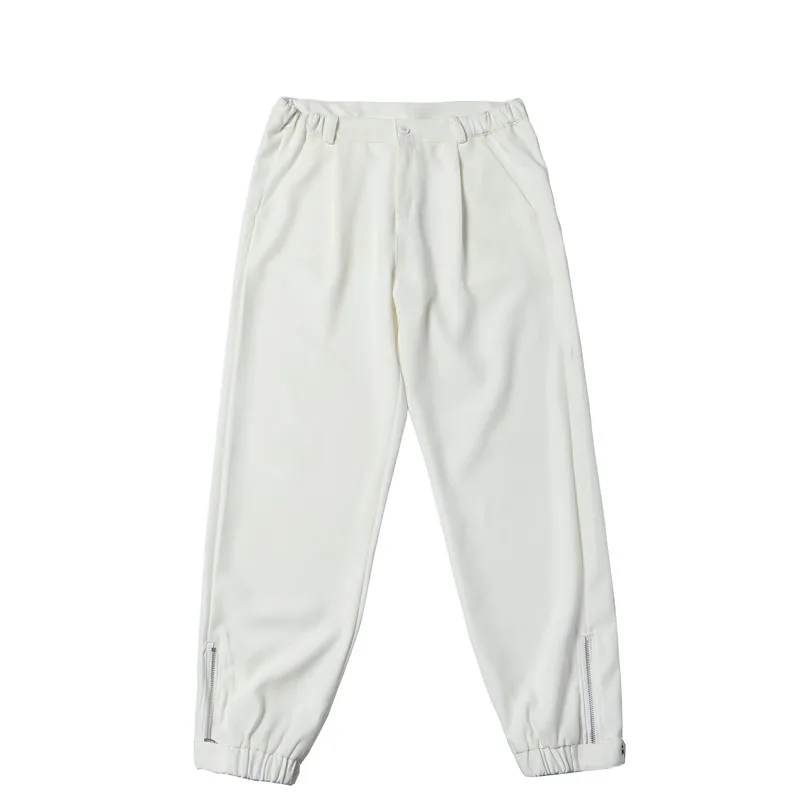 

New Male Japan Korea Style Vintage Pants Black White Long Trousers Men Hem Zipper Casual Streetwear Fashion Harem Pant