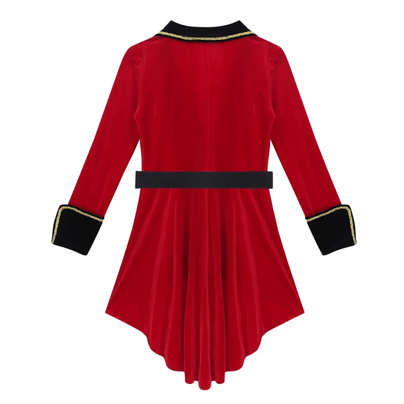 2Pcs Women Halloween Cosplay Pirate Costume Lapel Collar Long Sleeves Gold Braid Trimmings Button Down Long Jacket Coat+ Belt