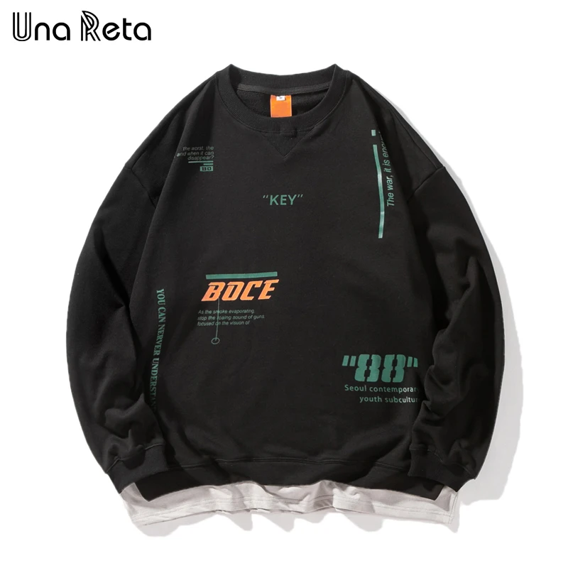 UnaReta мужская толстовка с капюшоном уличная одежда имитация двух частей в стиле