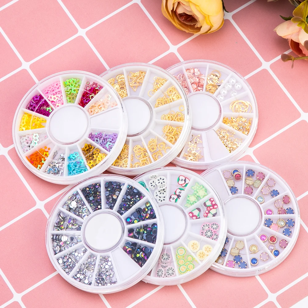 3D украшение для ногтей в колесах смешанные цвета акриловые прозрачные стразы