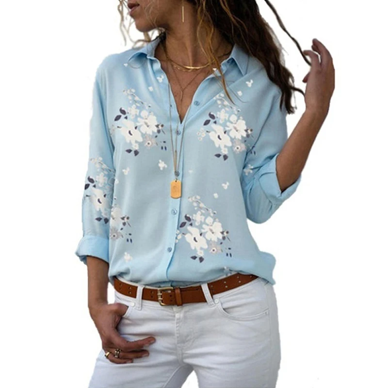 

Plus Size 5XL Long Sleeve Shirts Women Turn-down Collar Print Office Blouse Shirt Casual Tops Elegant Chiffon Blusas Femininas