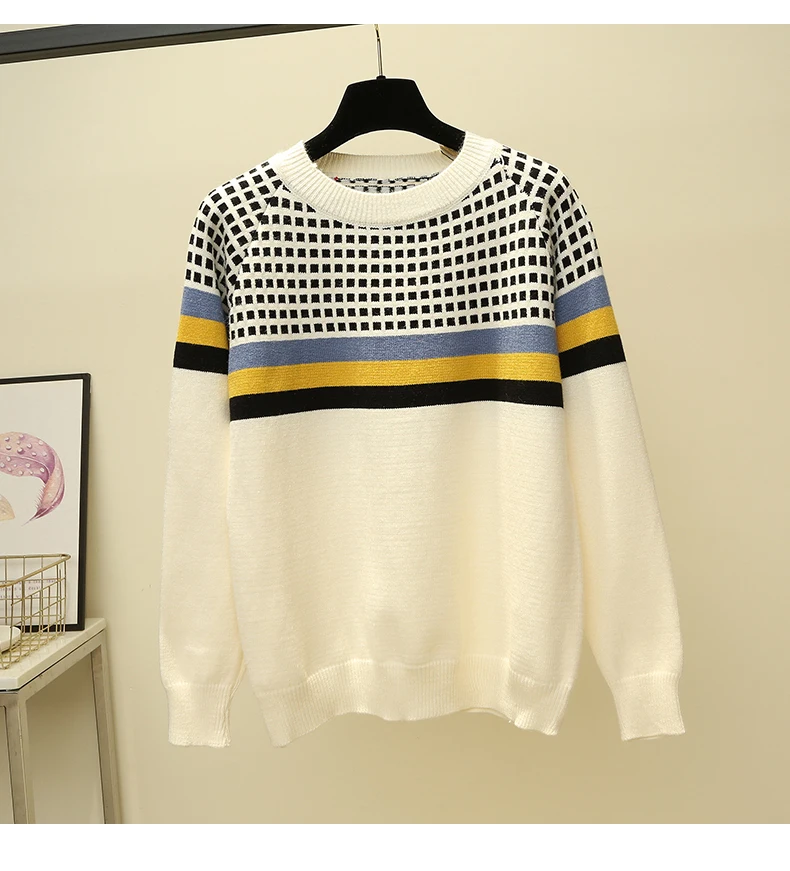 Baharcelin женский свитер высокого качества с круглым вырезом повседневный полосатый